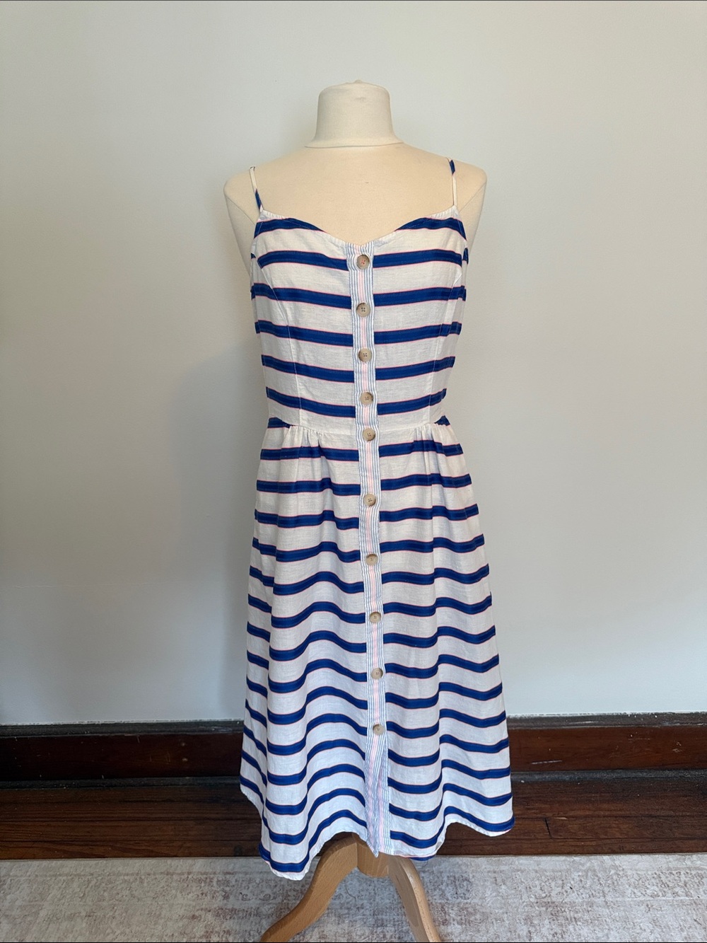 Striped Button-Front Sundress in Blue and White